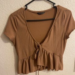 Tan tie up front shirt